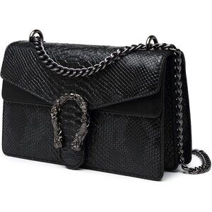 Snake Print Leather Crossbody Bag for Women with Chain Strap and Clutch Style